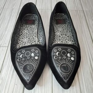 Strange Cvlt Spirit Whimsigoth Black Velvet Pointed Toe Flats Moon Phases